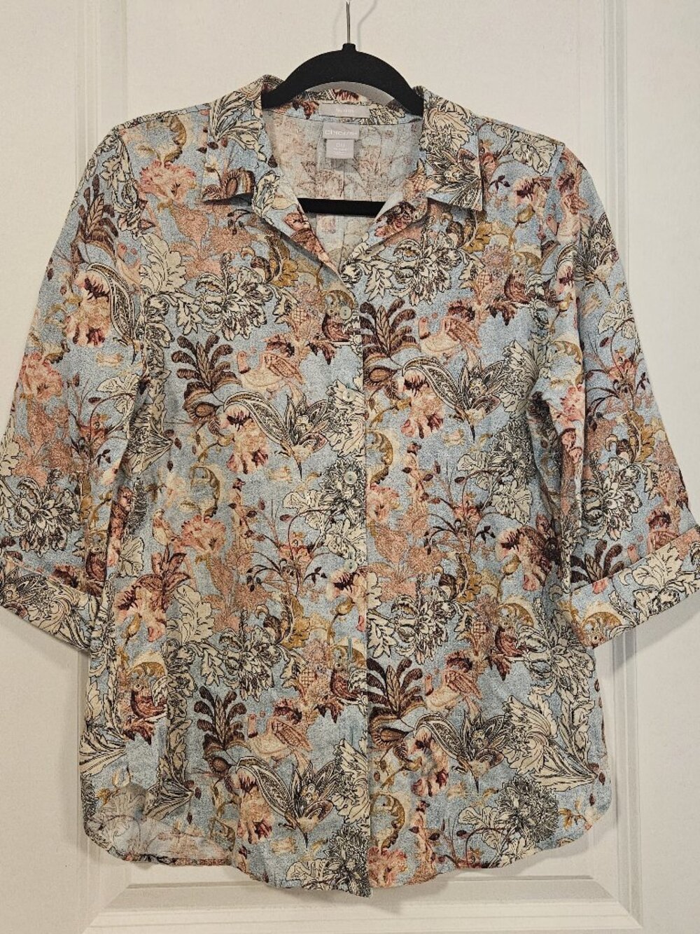 Chico's No-Iron 100% Linen Botanical Print Button Front Blouse Size 00 (US 2)
